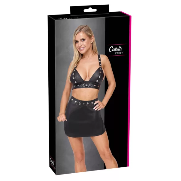 Cottelli - ensemble top et minijupe en similicuir (noir) - M