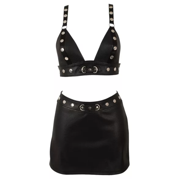 Cottelli - ensemble top et minijupe en similicuir (noir) - M