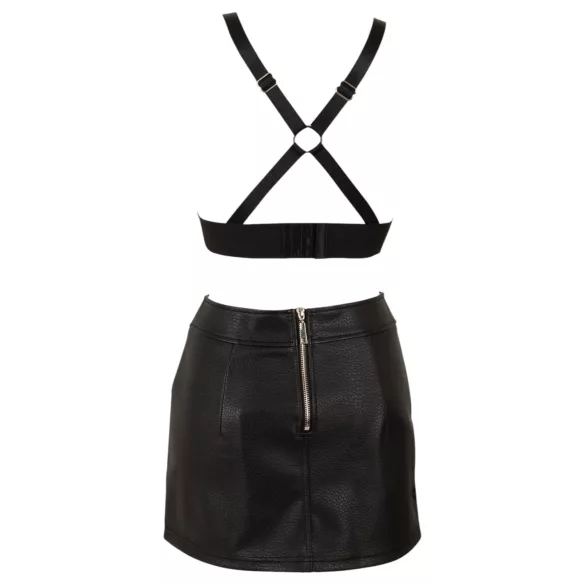 Cottelli - ensemble top et minijupe en similicuir (noir) - M