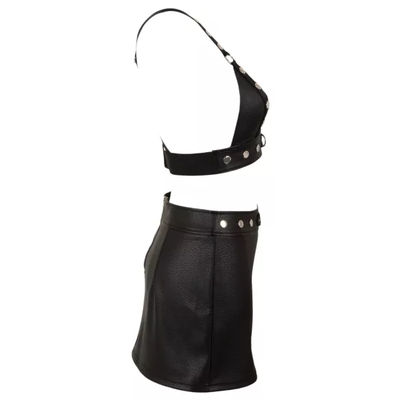 Cottelli - ensemble top et minijupe en similicuir (noir) - M