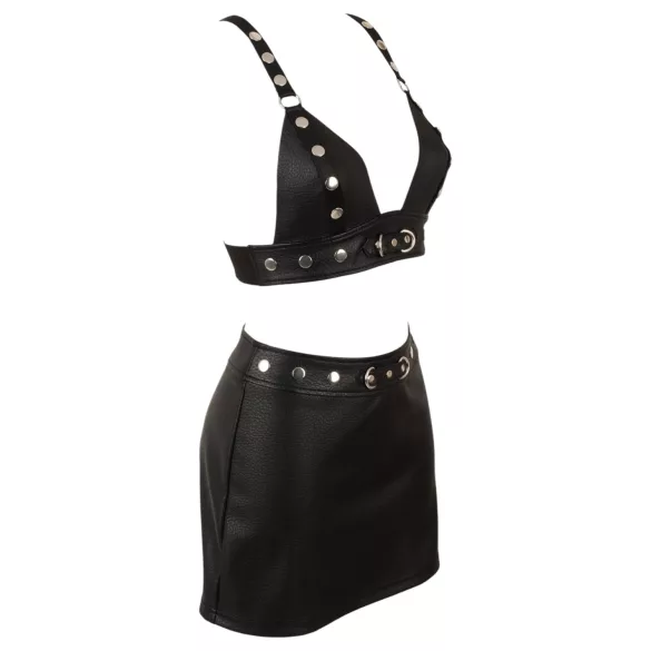 Cottelli - ensemble top et minijupe en similicuir (noir) - M