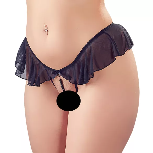 Cottelli - string ouvert perlé avec volants - noir - L