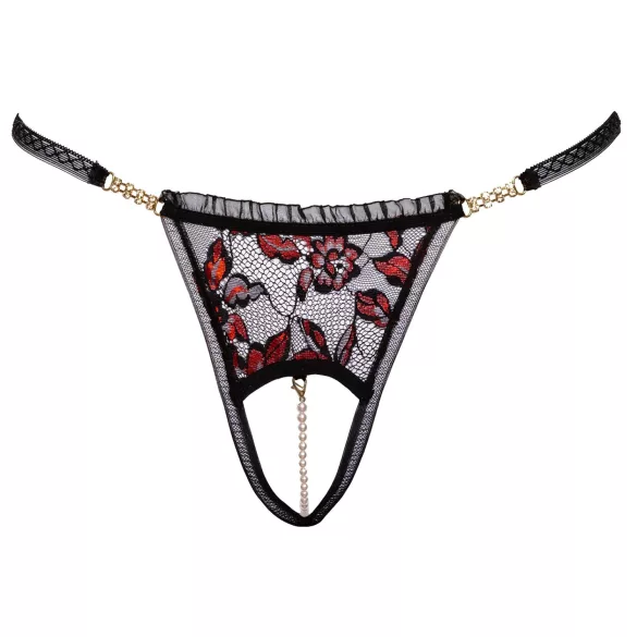 Cottelli - string perlé luxueux à motif rose - noir - M/L