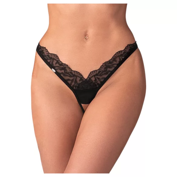 Obsessive - string femme transparent dentelle - noir - L/XL