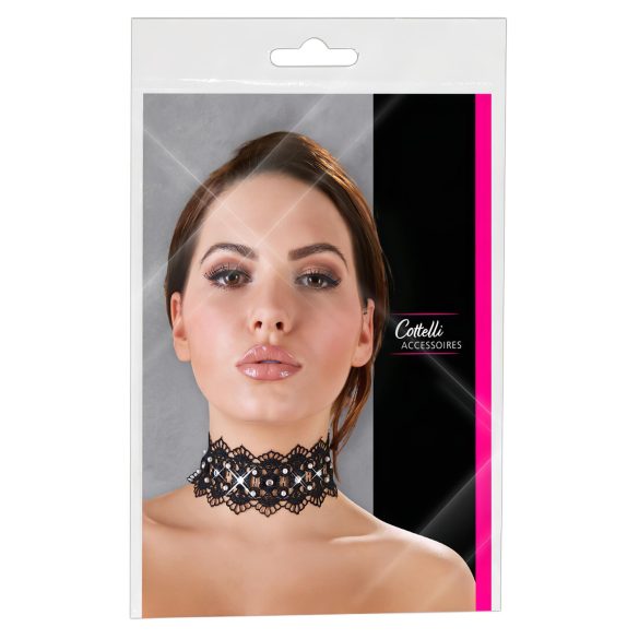 Cottelli - Collier en dentelle noire avec perles et strass