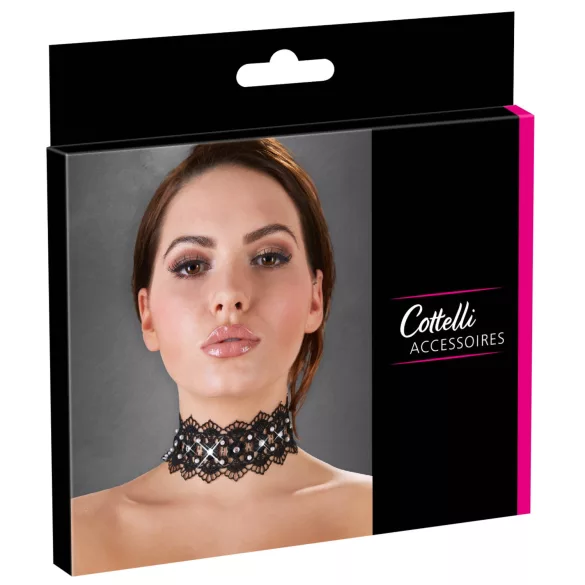 Cottelli - Collier en dentelle noire avec perles et strass