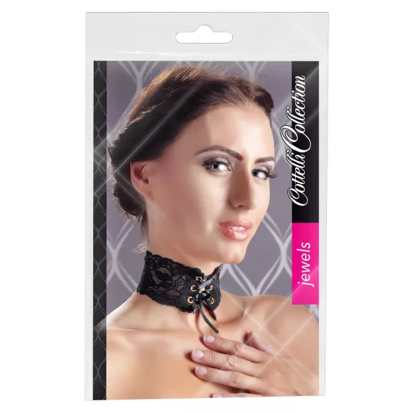 Cottelli - Collier large dentelle à lacets - noir