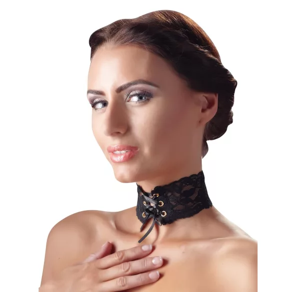 Cottelli - Collier large dentelle à lacets - noir