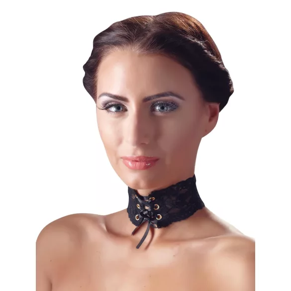 Cottelli - Collier large dentelle à lacets - noir
