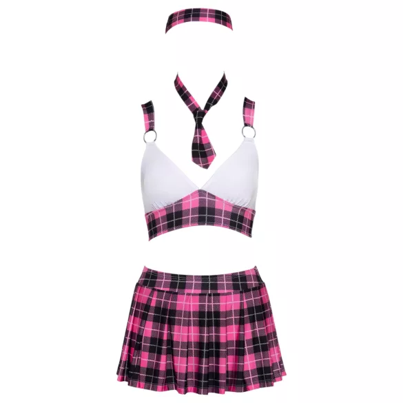 Cottelli - déguisement d’écolière sexy - motif à carreaux rose - set complet