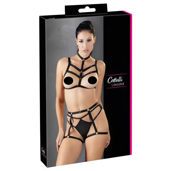 Cottelli - harnais corporel lingerie 3 pièces - noir (S-L)