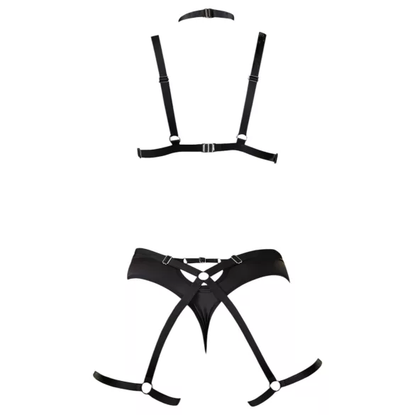 Cottelli - harnais corporel lingerie 3 pièces - noir (S-L)