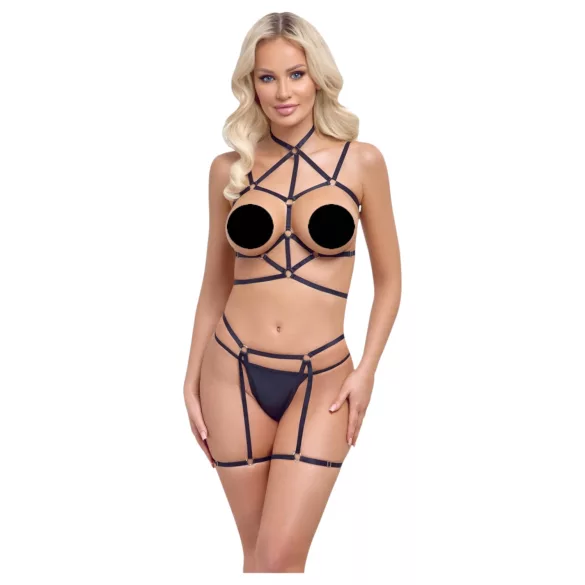 Cottelli - harnais corporel décoratif et string - noir - taille S-L