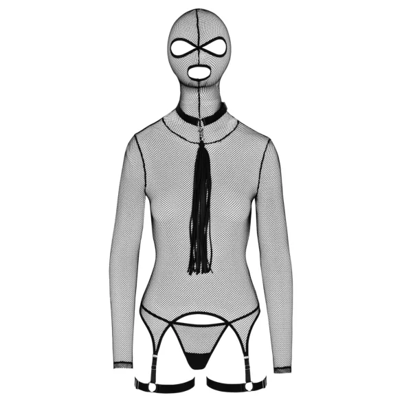 Bad Kitty - Ensemble BDSM en résille transparente avec fouet (noir)