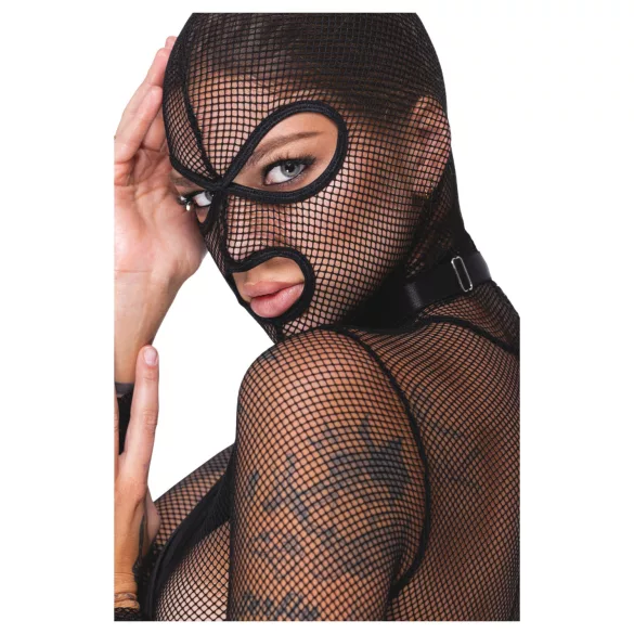 Bad Kitty - Ensemble BDSM en résille transparente avec fouet (noir) - M