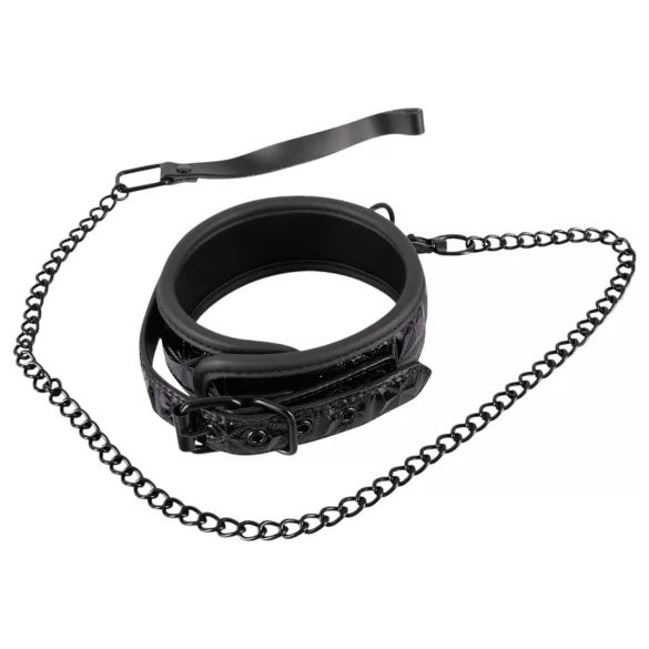 Bad Kitty - collier et laisse avec motif pierres précieuses - noir