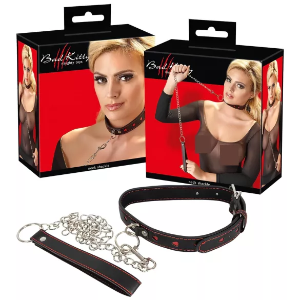 Bad Kitty - collier cœur avec laisse en métal - noir