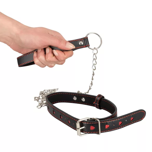 Bad Kitty - collier cœur avec laisse en métal - noir
