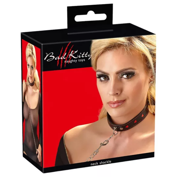 Bad Kitty - collier cœur avec laisse en métal - noir