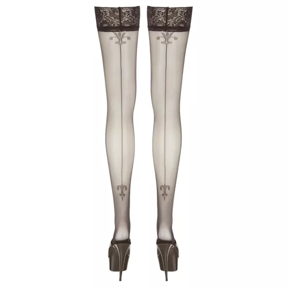 Cottelli - bas jarretières motif fleur liseré rayé - noir - 3
