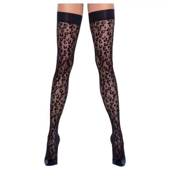 Cottelli Legwear - bas jarretières léopard - noir
