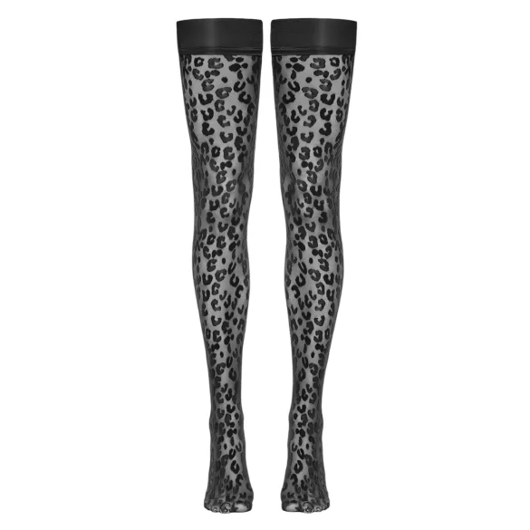 Cottelli Legwear - bas jarretières léopard - noir - 5