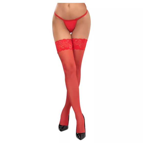 Cottelli - bas autofixants dentelle fleurie - rouge