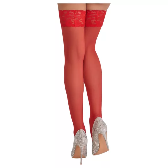 Cottelli - bas autofixants dentelle fleurie - rouge - 3/M-L