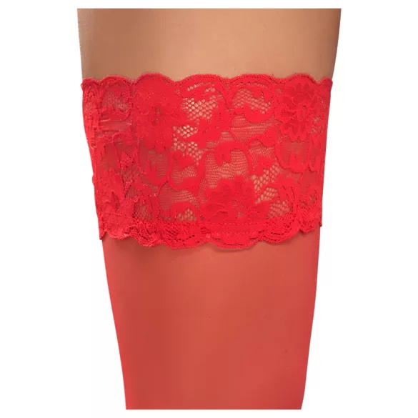 Cottelli - bas autofixants dentelle fleurie - rouge - 3/M-L