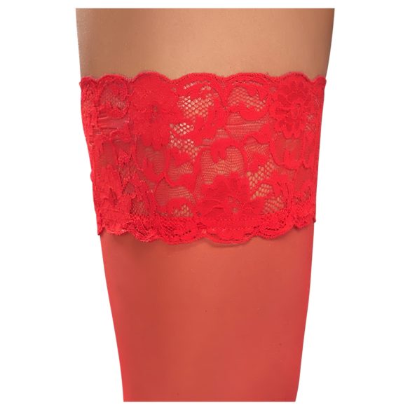 Cottelli - bas autofixants dentelle fleurie - rouge - 4/L