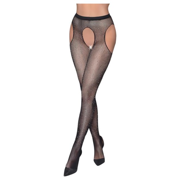 Cottelli Legwear - bas résilles ouvertes - effet brillant - noir (S-L)