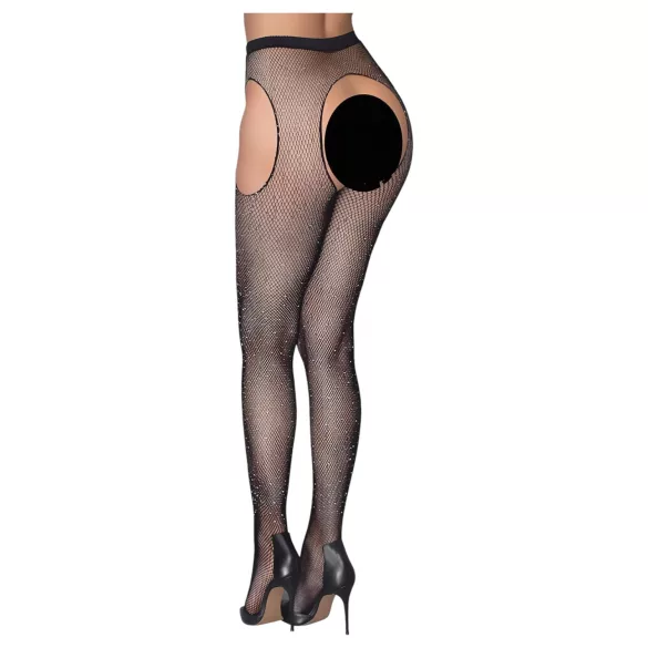 Cottelli Legwear - bas résilles ouvertes - effet brillant - noir (S-L)
