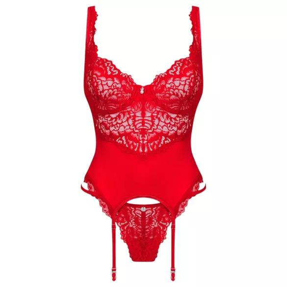 Obsessive - ensemble lingerie porte-jarretelles dentelle - rouge