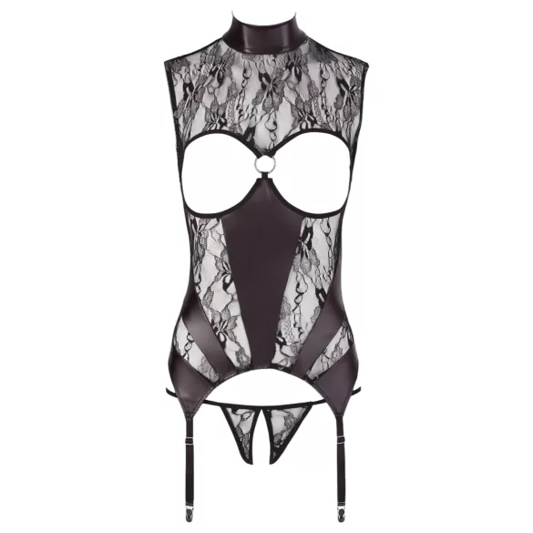 Abierta Fina - ensemble ouvert en dentelle scintillante - noir - XL