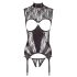 Abierta Fina - haut ouvert en dentelle étincelante (noir) - XL