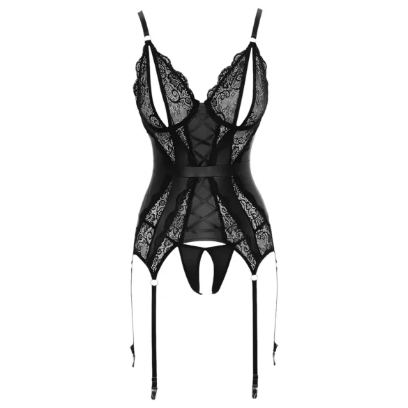 Cottelli - ensemble haut ouvert en dentelle et string - noir