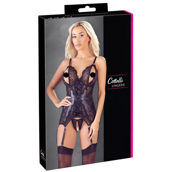 Cottelli - ensemble haut ouvert en dentelle et string - noir - M