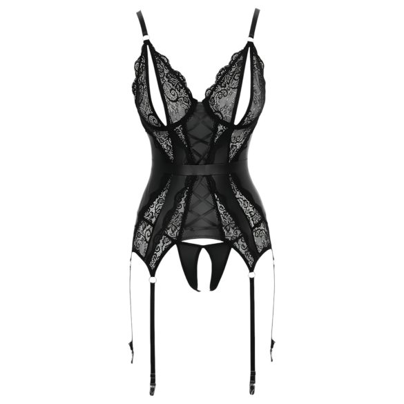 Cottelli - haut en dentelle ouvert et tanga (noir) - L