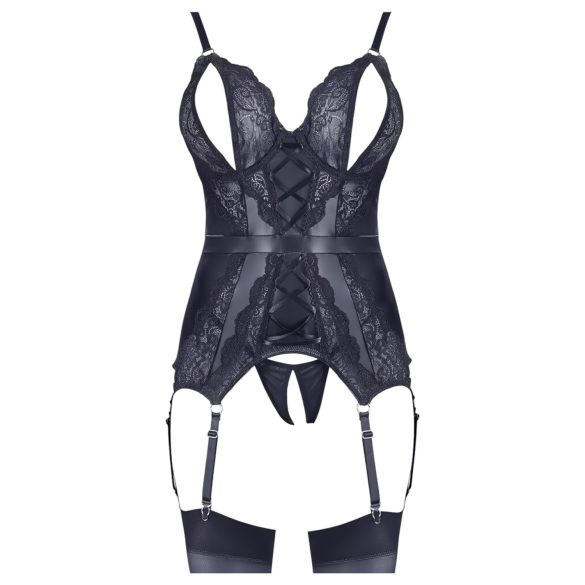 Cottelli - haut en dentelle ouvert et tanga (noir) - L