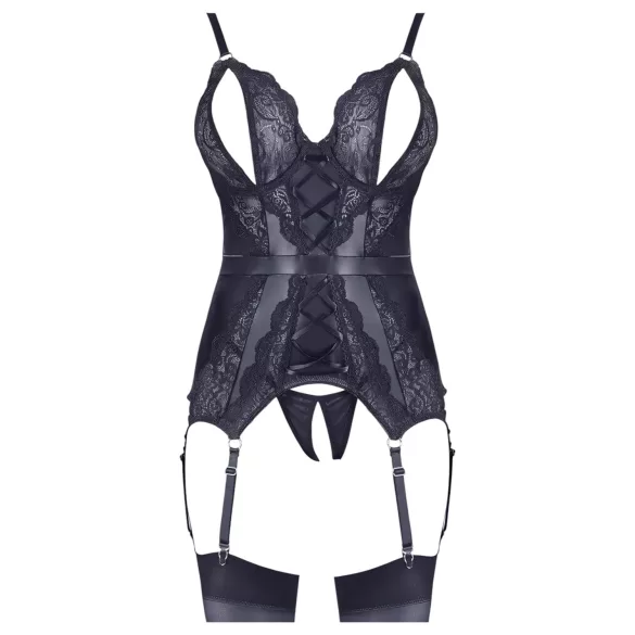 Cottelli - ensemble haut ouvert en dentelle et string - noir - XL
