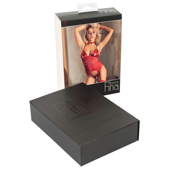 Abierta Fina - haut à chaînes et string scintillants (rouge)