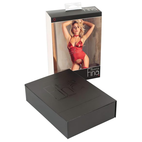 Abierta Fina - haut à chaînes et string scintillants (rouge)