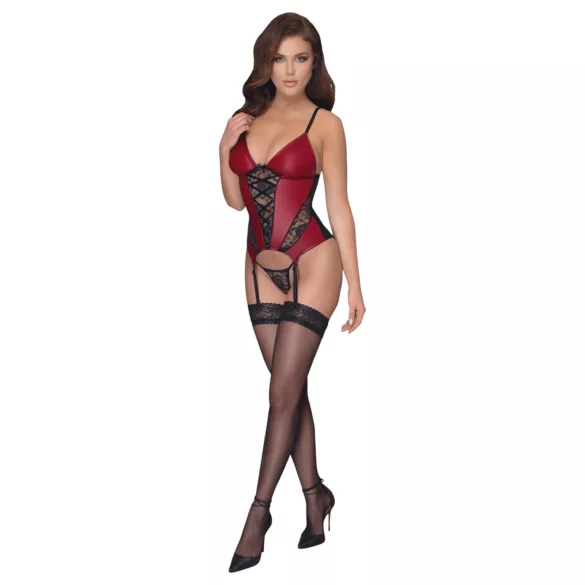 Cottelli - corset porte-jarretelles à empiècements en dentelle avec string (rouge)