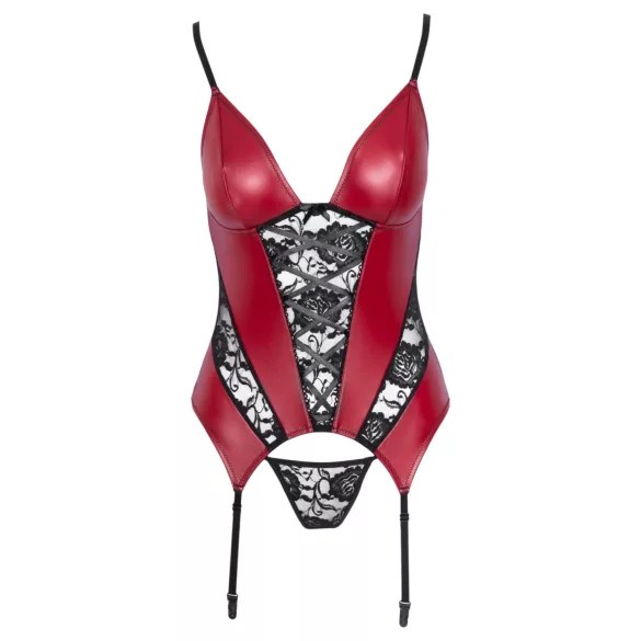 Cottelli - corset porte-jarretelles à empiècements en dentelle avec string (rouge) - M
