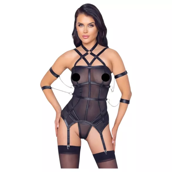 Cottelli Bondage - haut à sangles, menottes et string (noir)