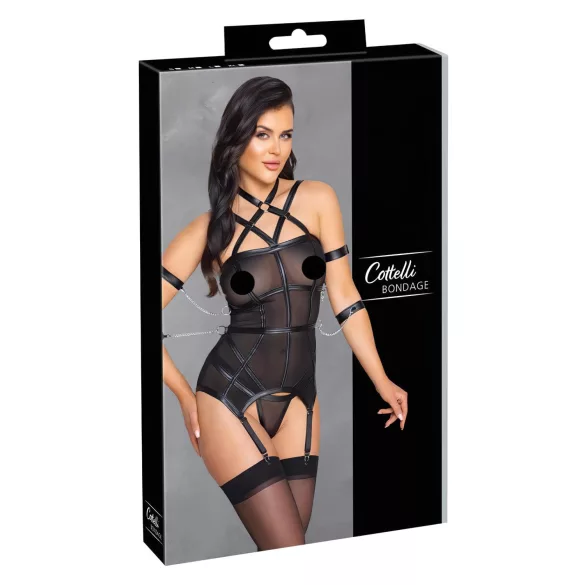 Cottelli Bondage - haut à sangles, menottes et string (noir) - L