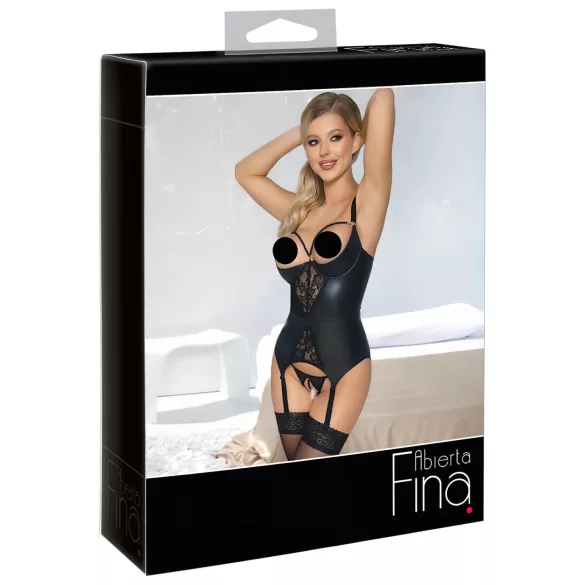 Abierta Fina - soutien-gorge ouvert avec porte-jarretelles - noir