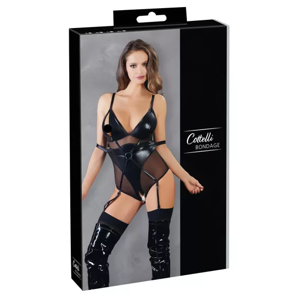 Cottelli Bondage - body brillant avec menottes - noir - L