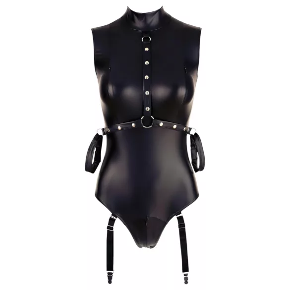 Cottelli Bondage - body sans manches brillant et menottes pour bras - noir - XL