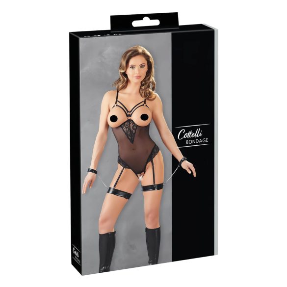 Cottelli Bondage - body anneaux métal et menottes (noir)